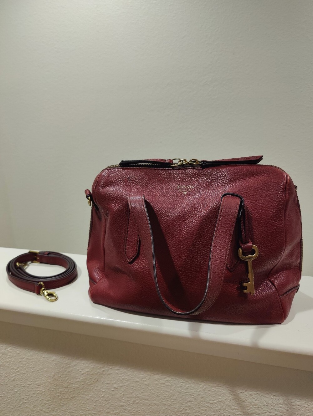 Fossil Sydney Satchel Burgundy Red Pebble Leather Bag